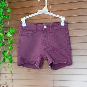 AEO Super Stretch Hi Rise Shortie Burgundy Cut Off Jean Shorts Women's Size 00